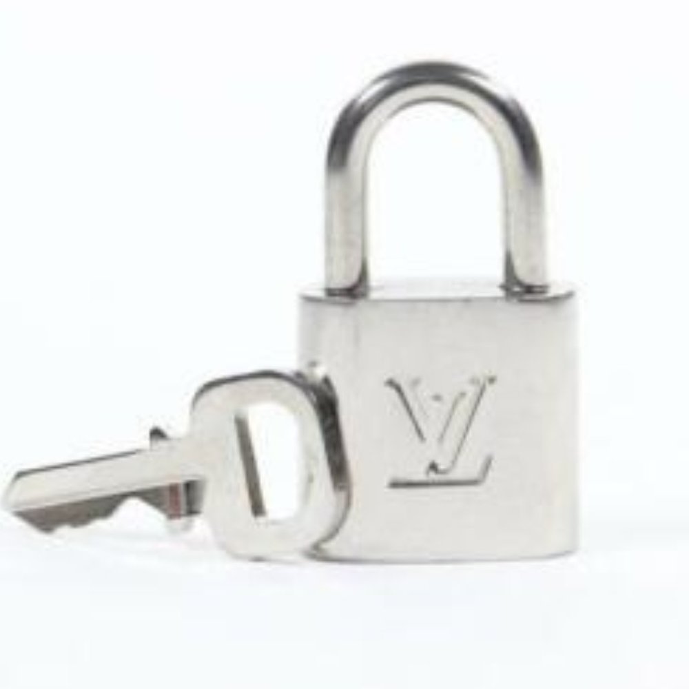 Vintage SHINY Louis Vuitton Lock & Key Silver Brass Authentic Polished Near MINT